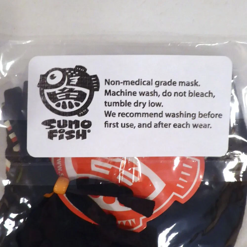 NEW SUMOFISH BRAND BLACK CLOTH FACE MASK FULL COLOR SCREEN PRINT FISH ADULT SIZE